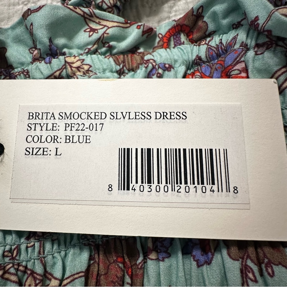 SEA New York NWT Brita Floral Smocked Dress Blue Sz.L Cottagecore Boho Prairie - Picture 11 of 12